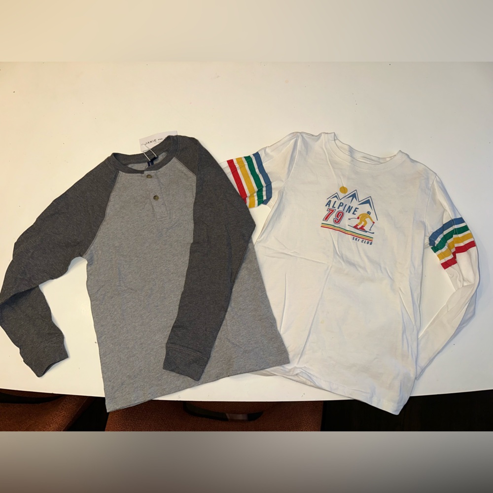 Janie and Jack Grey and white long sleeve Tee Shirt Boys Set Lot Size 8